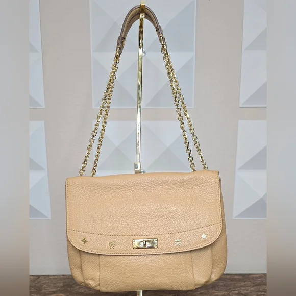 MCM Beige Leather Shoulder Bag - Picture 1 of 15